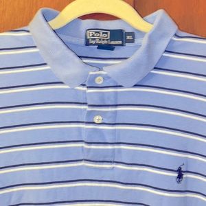 Polo by Ralph Lauren Blue & White Striped Short Sleeve Polo Shirt Size XL